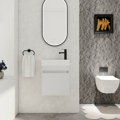 Armoire de salle de bain murale 18 po avec lavabo en résine blanche et abondantes avenues de rangement, choix de meuble-lavabo moderne à fermeture en douceur
