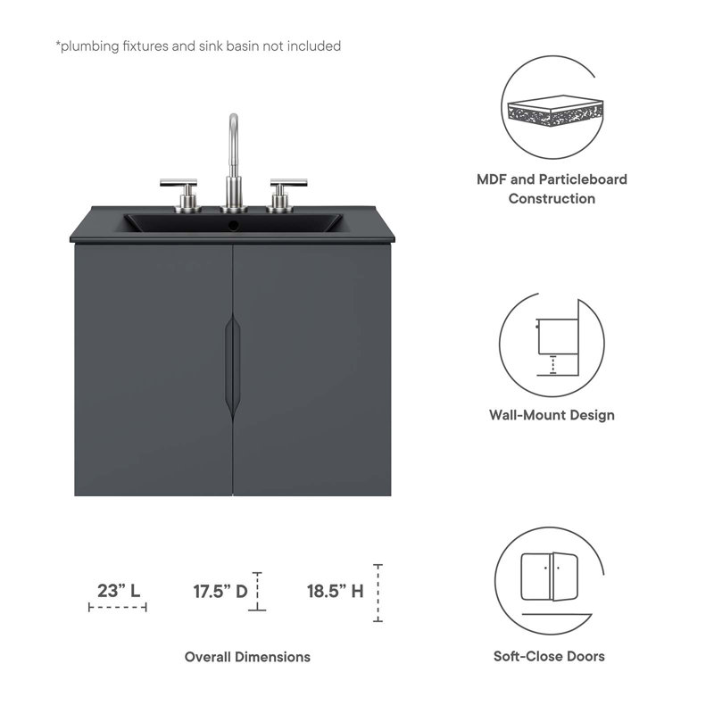 Vitality Gray MDF and Particleboard Wall-Mount Bathroom Vanity Cabinet