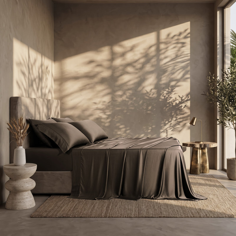 Ensemble de draps 100% rayonne de bambou 400 fils 4 pièces, draps ultra doux et respirants, Queen Sheet Set + 2 Pillowcases