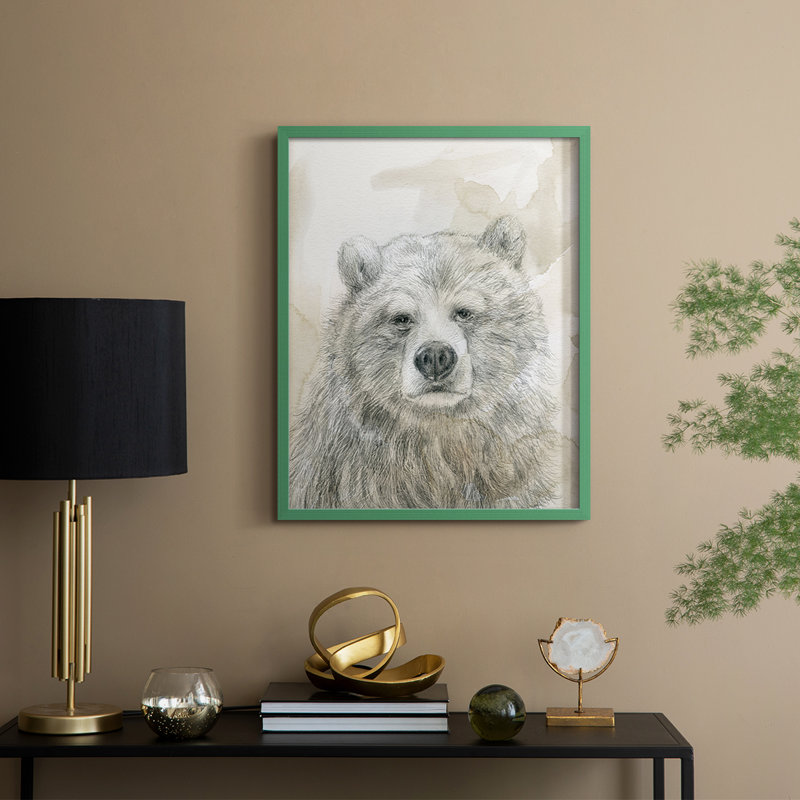 Woodland Sketch Bear Framed Print - Solid Wood, H 11 po x l 9 po, Vert