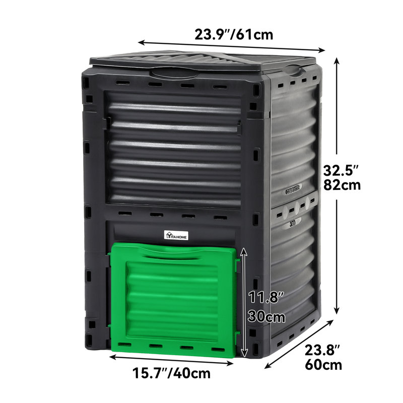 80 gallons Composteur stationnaire en plastique pour l'extérieur, Vert / noir