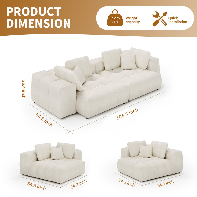 Manistique 108'' Upholstered Cloud Modular Sectional Sofa