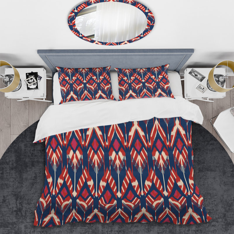 Brown Ikat Ogee - Ensemble de housse de couette abstrait - Microfibre de polyester