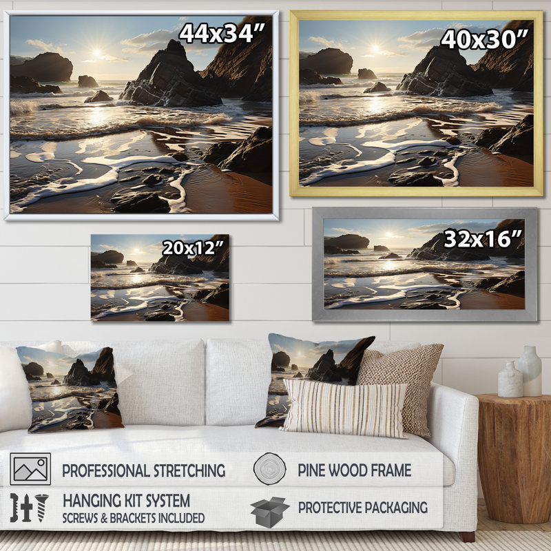 Photo de plage ensoleillée littoral II - paysages, impressions sur toile, H 24 po x l 32 po x P 1 po, Cadre simple argenté