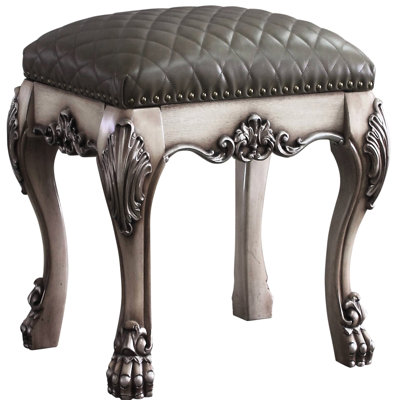 Tabouret de coiffeuse rétro blanc os et gris, ajoutant une touche de classe à votre chambre à coucher
