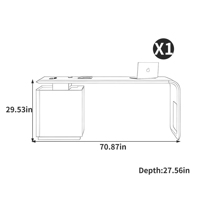 Bureau de luxe européen de style lumière créative, H 29,53 po x l 70,87 po x P 27,56 po, Gris clair