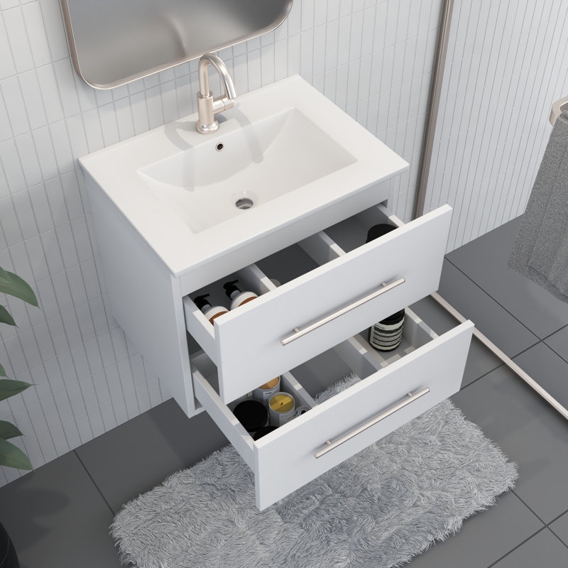 Abdirahman 24'' Single Bathroom Vanity with Ceramic Top, White
