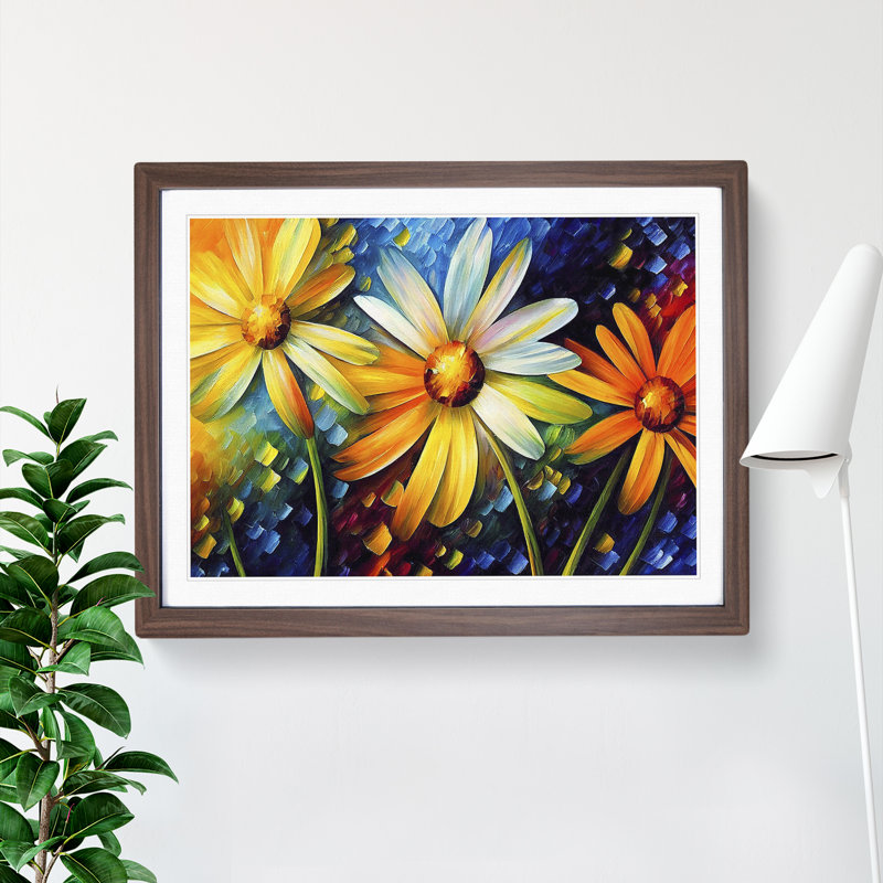 XH1022-6594X Daisy Flowers Vol.2 Abstract - Single Picture Frame Painting, 25cm H x 34cm W x 2cm D, Walnut