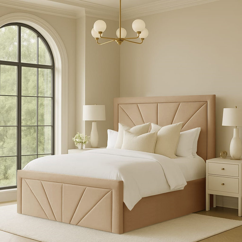Upholstered Ottoman Storage Bed, Double (4'6), Beige