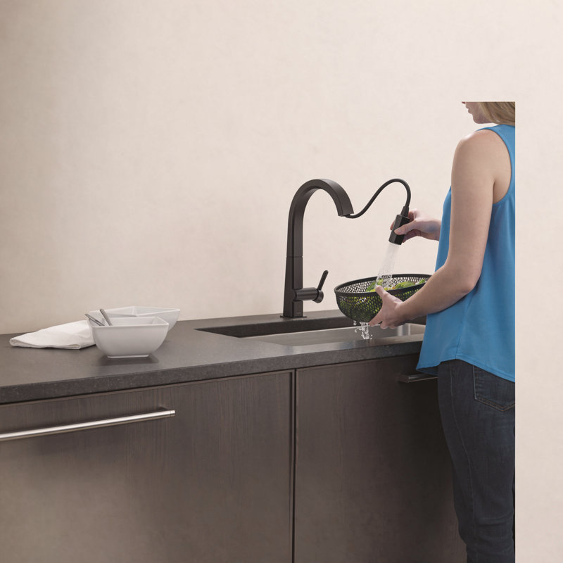 Pivotal Pull Down Sprayer Kitchen Sink Faucet, Single Handle Kitchen Faucet, Matte Black