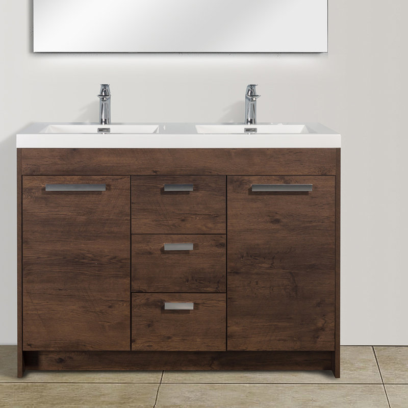 Ensemble de meuble-lavabo double 48 po Wauconda, Chrome chrome, Palissandre