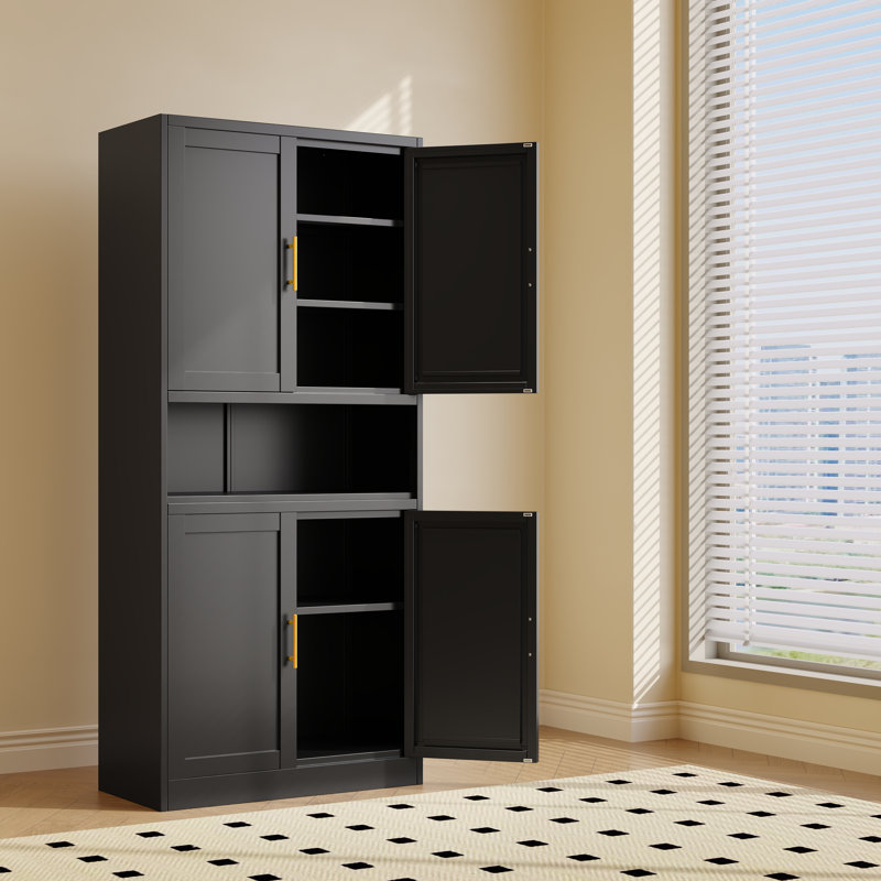 Armoire de bar autoportante en métal avec comptoir ouvert, Noir, noir, noir, noir