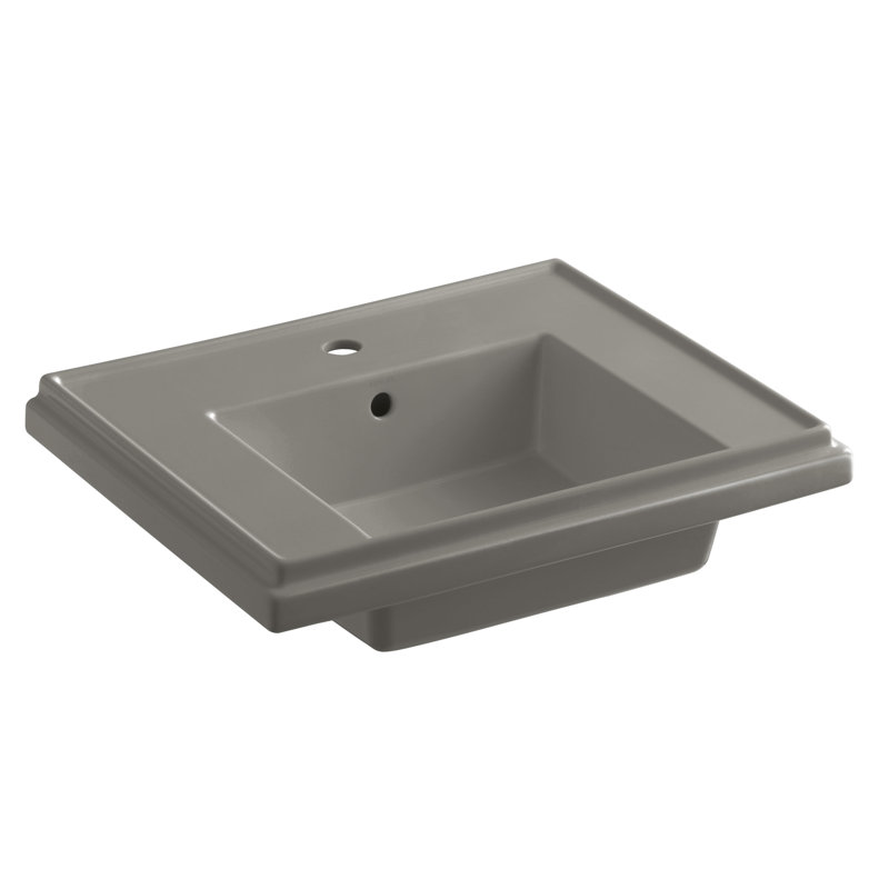 Tresham Ceramic 24" Pedestal Bathroom Sink with Overflow, Cashmere, Widespread Faucet