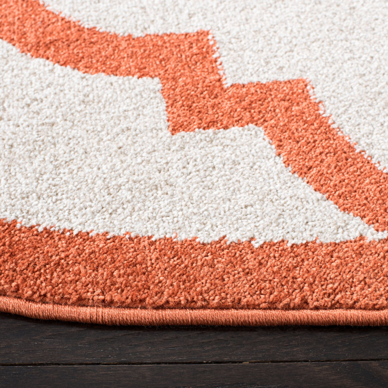Ammundsen Geometric Beige/Orange Area Rug, Round 7'
