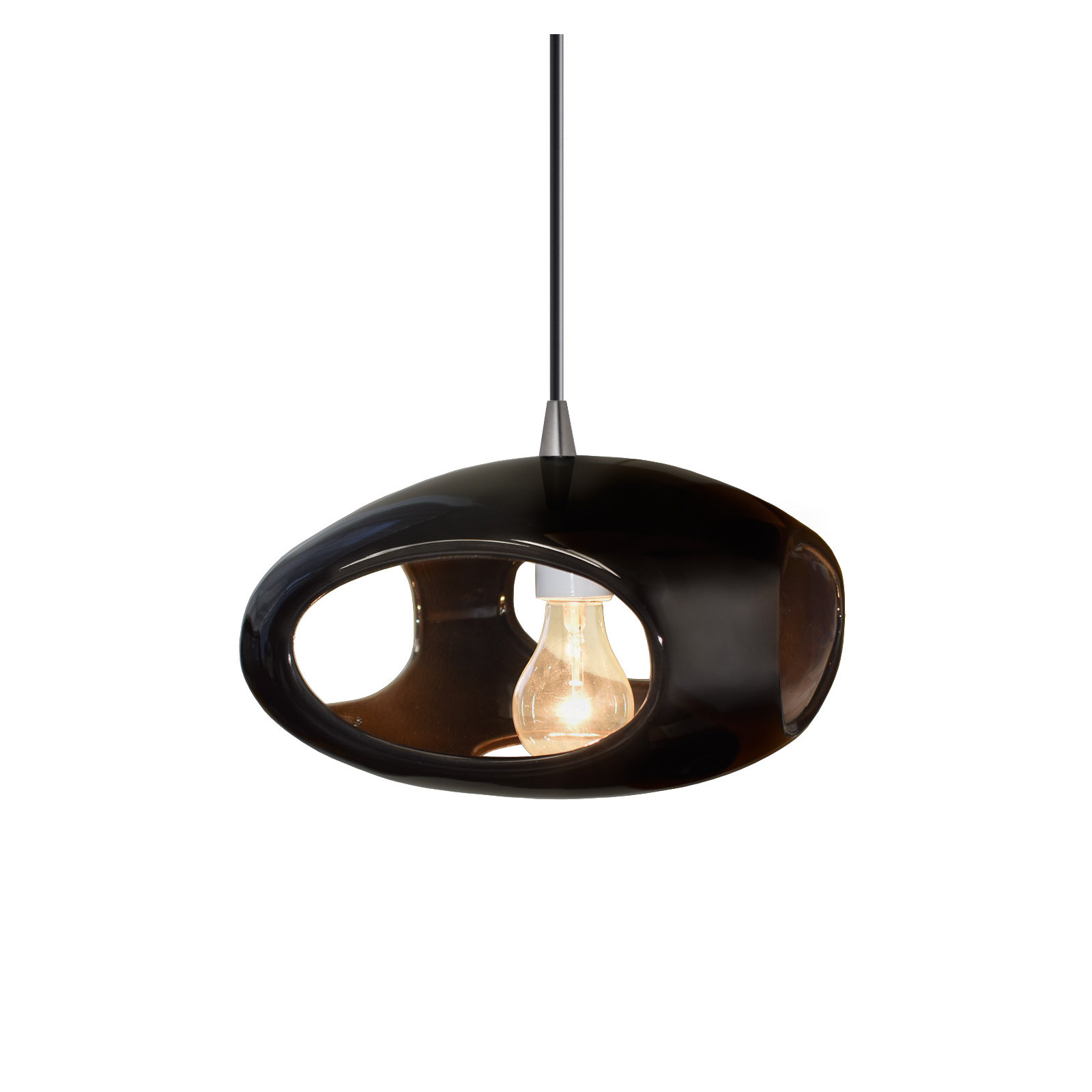 Logan Single Light Ceramic Dimmable Pendant, Brushed Nickel, Gloss Black