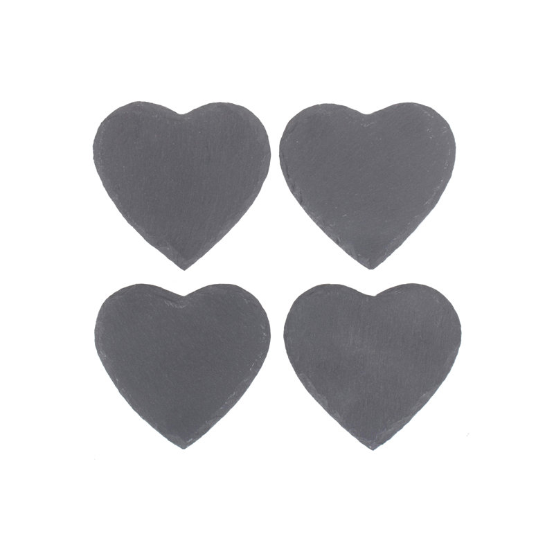 4 Piece Heart Shaped Slate Coaster Set