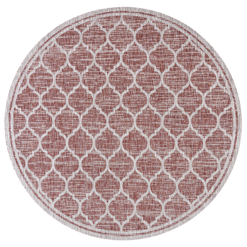 Hague Moroccan Trellis Textured Weave Red/Beige Indoor/Outdoor Rug, Round 5'3"
