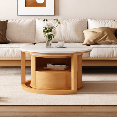 Table basse ronde gigogne avec rangement à 2 niveaux et 1 tiroir