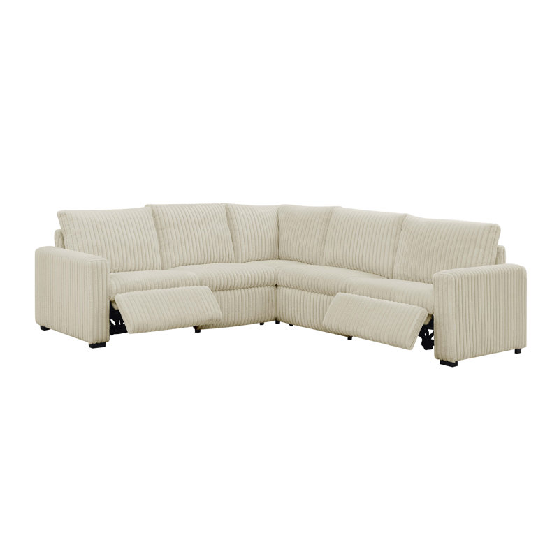 Canapé modulaire inclinable électrique Rkanpelna, Velours côtelé beige