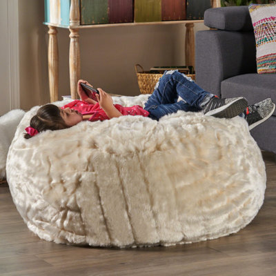 Fauteuil à billes blanc en fausse fourrure de 3 pieds, doux et doux au toucher, rembourrage en mousse, fermetures à glissière pour le nettoyage, limite de 300 lb, surface lisse pour une installation confortable et confortable, bonne détente