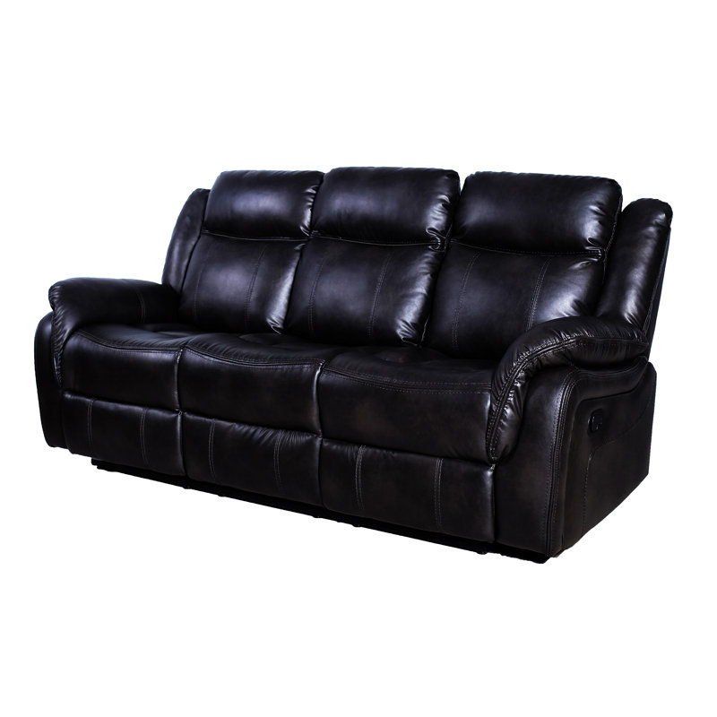 Upholstered 82'' Reclining Sofa, Black Faux Leather