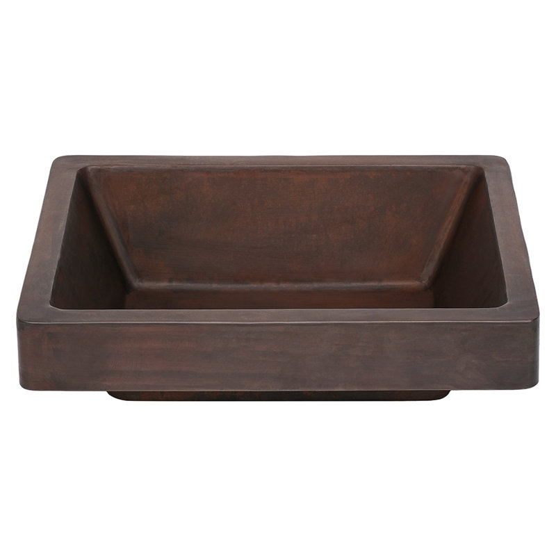 Lavabo vasque rectangulaire en cuivre martelé à jupe 17 po, Non inclus, Oil Rubbed Bronze, Cuivre lisse