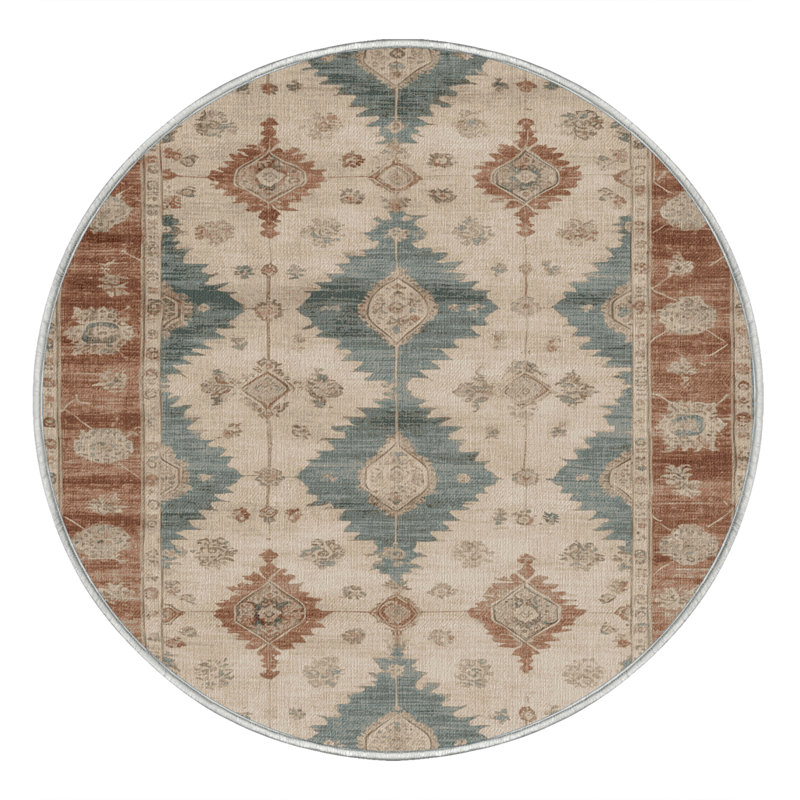 Tapis beige surteint lavable à la machine, Rond 4 pi