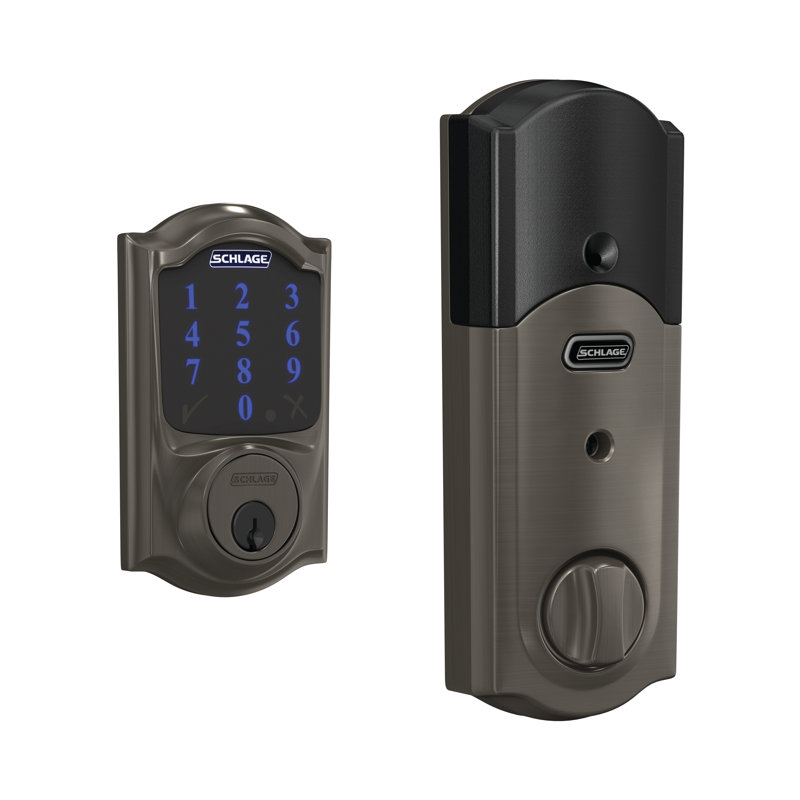 Schlage Connect Z-Wave Plus Smart Deadbolt with Camelot Trim, Black Satin, Yes