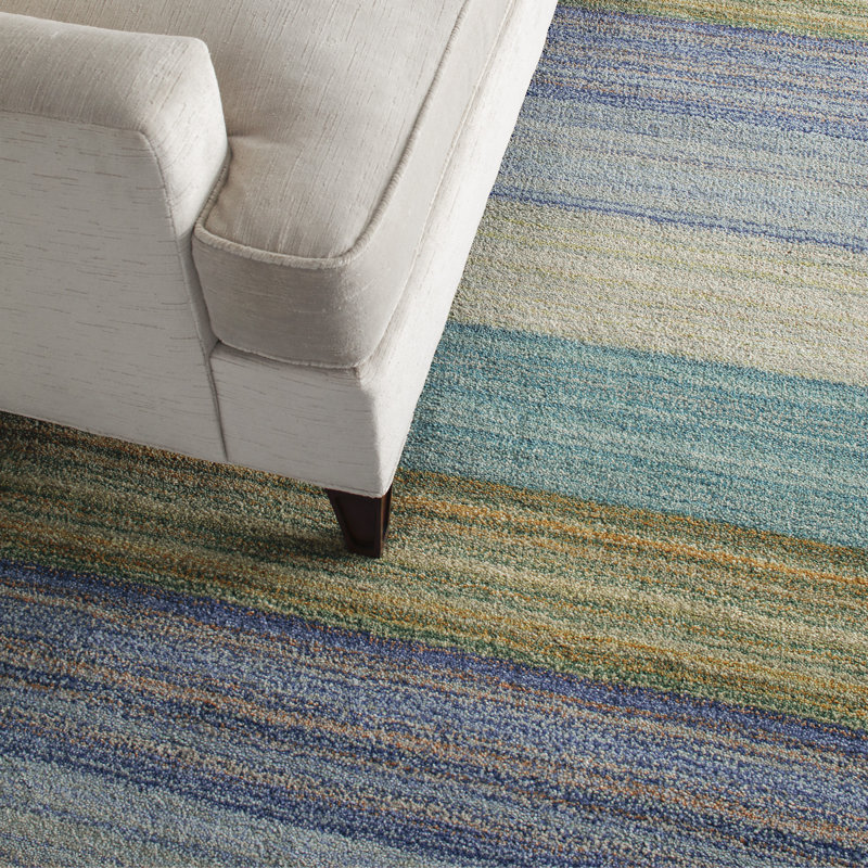 Brushstroke Striped Handmade Tufted Wool Dark Blue/Yellow Area Rug, Rectangle 8' x 10'