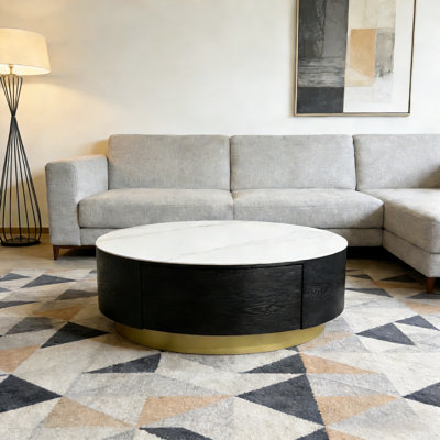 33" Modern Round Coffee Table With Drawer Storage-- Arrtle Furniture
