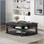 Table basse de salon en bois durable avec plateau relevable, tiroir de rangement et tablettes ouvertes au fini gris anthracite