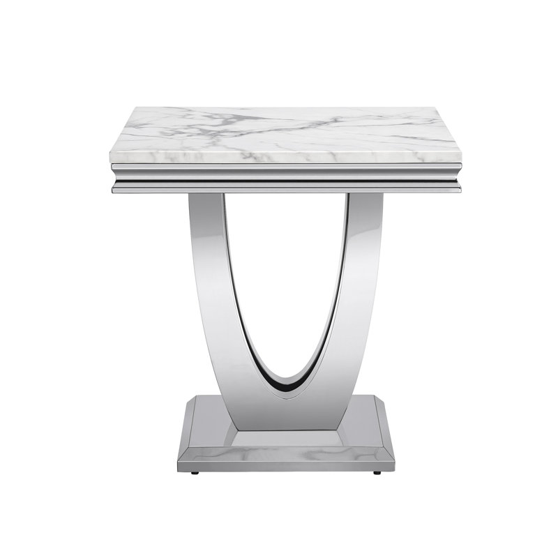 Chiann Marble Top End Table, Silver, White