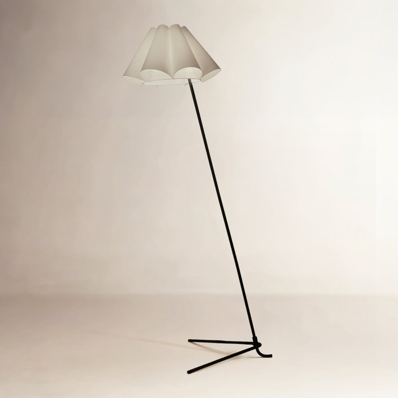 Lampe sur pied arquée en tissu 1 lumière noire 66,4 po avec interrupteur au pied, Noir