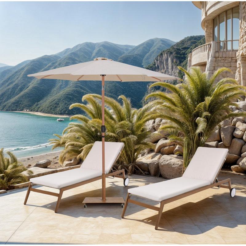 Parasols de patio en tissu Chavelle, Beige, Teck