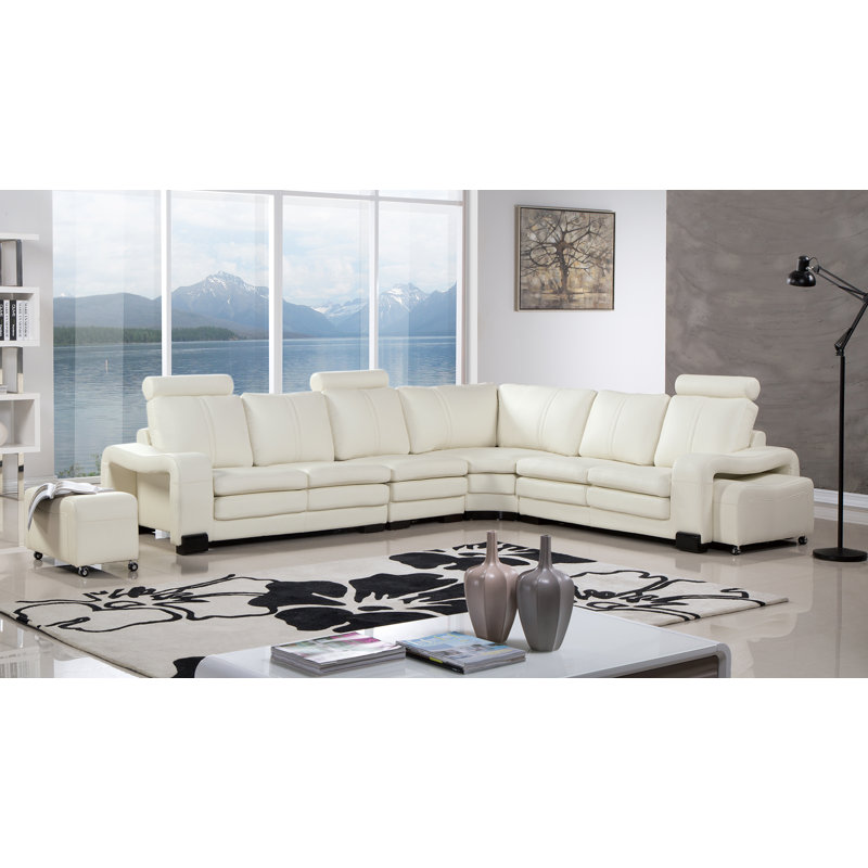 Hengrove Faux Leather L-Shaped Sectional Reversible, Ivory Faux Leather