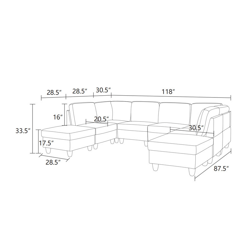 Joyate Upholstered U-Shaped Sectional with Ottoman Symmetrical, Light Gray
