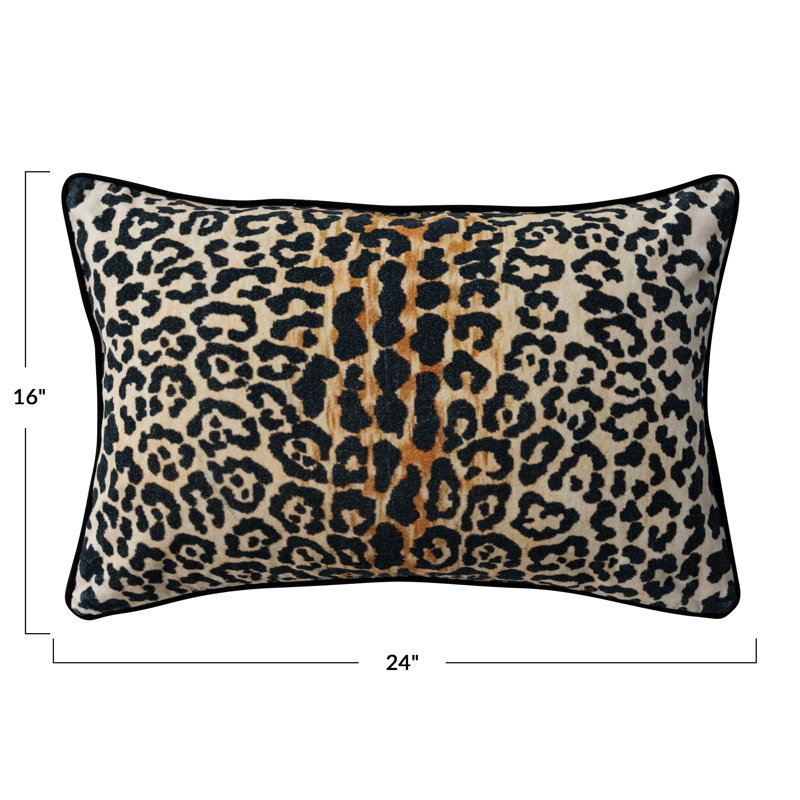 Leopard Print Piped Cotton Velvet Lumbar Pillow