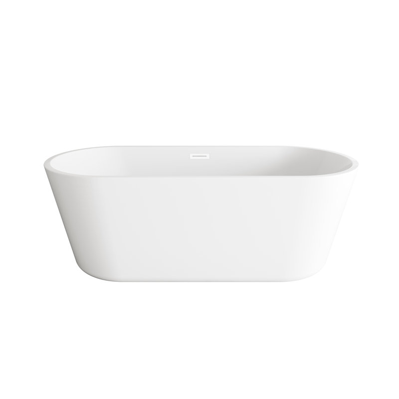 Rouidate 65'' x 28.3'' Soaking Acrylic Bathtub, Polished White