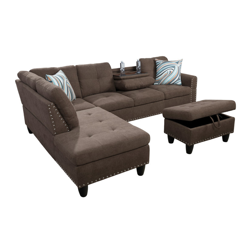 Manervia Upholstered L-Shaped Sectional, Brown, Left Hand Facing