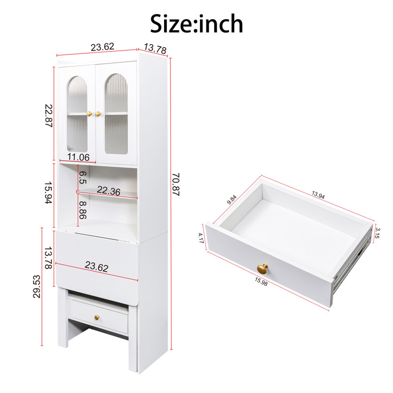 Multi-Function Desk Cabinet Fold-Out Convertible Writing Table With Shelves And Drawer, White
