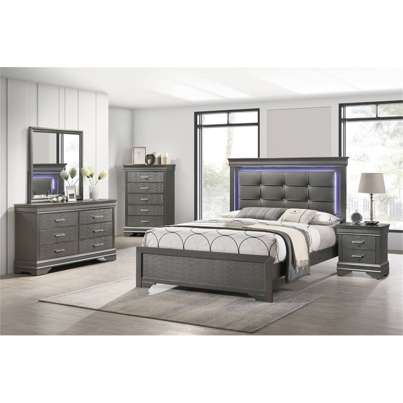 Mobilier de chambre à coucher moderne à finition grise avec tiroirs 1 pièce Modern Transitional