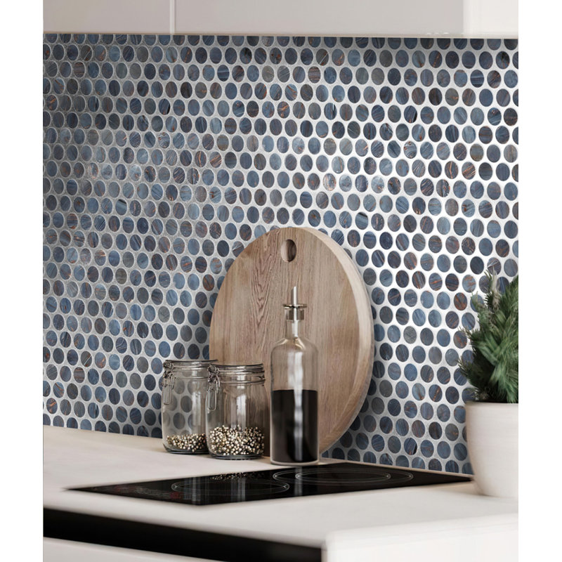 0.8" x 0.8" Glass Penny Round Mosaic Wall & Floor Tile, Denim Blue