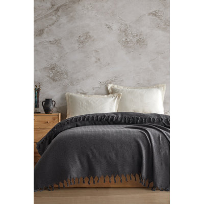 Couverture écologique 100% coton recyclé, 79 x 87 po | Doux et durable, 280 g / m² | Lavable à la machine à 104 ° F, couleur de fumée élégante | Parfait pour les salons et les chambres confortables