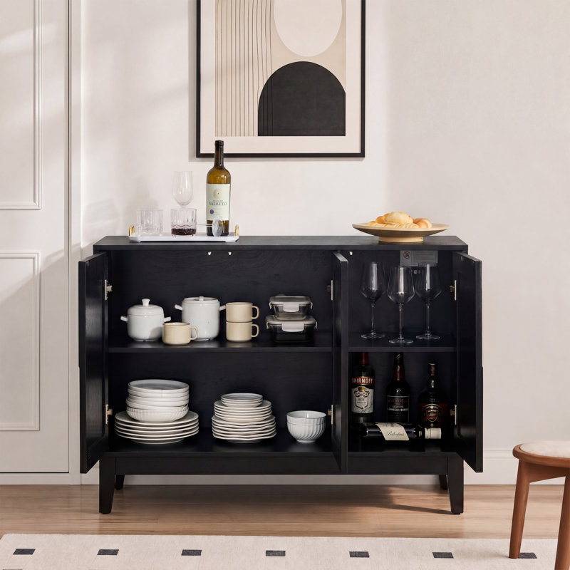 Buffet 44,3 "Mid-Century moderne avec rangement et trou de sortie, Black