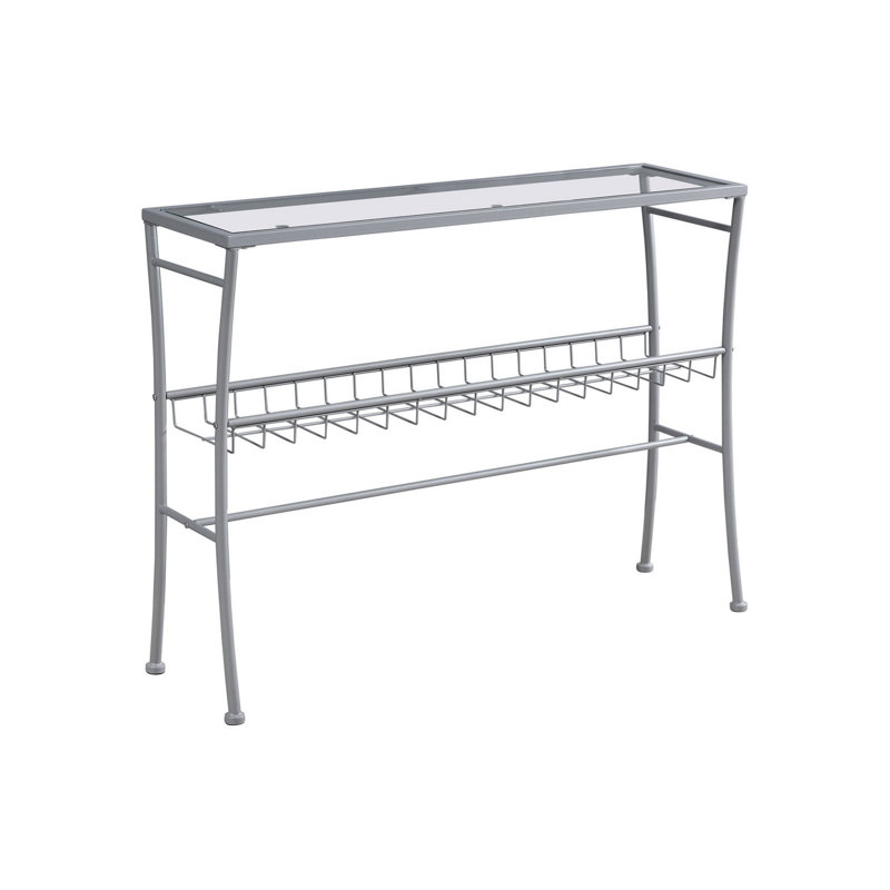 Accent Table, Console, Entryway, Narrow, Sofa, , , Clear Tempered Glass, Silver Metal, Contemporary,