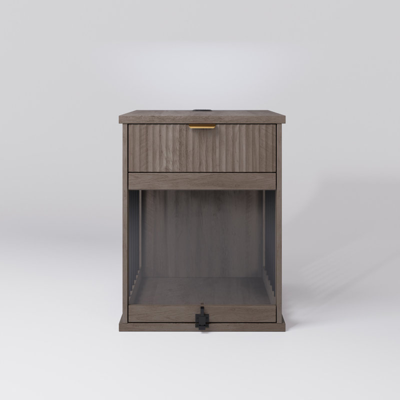 Cage pour chien de style meuble avec tiroir et borne de recharge, Gris antique