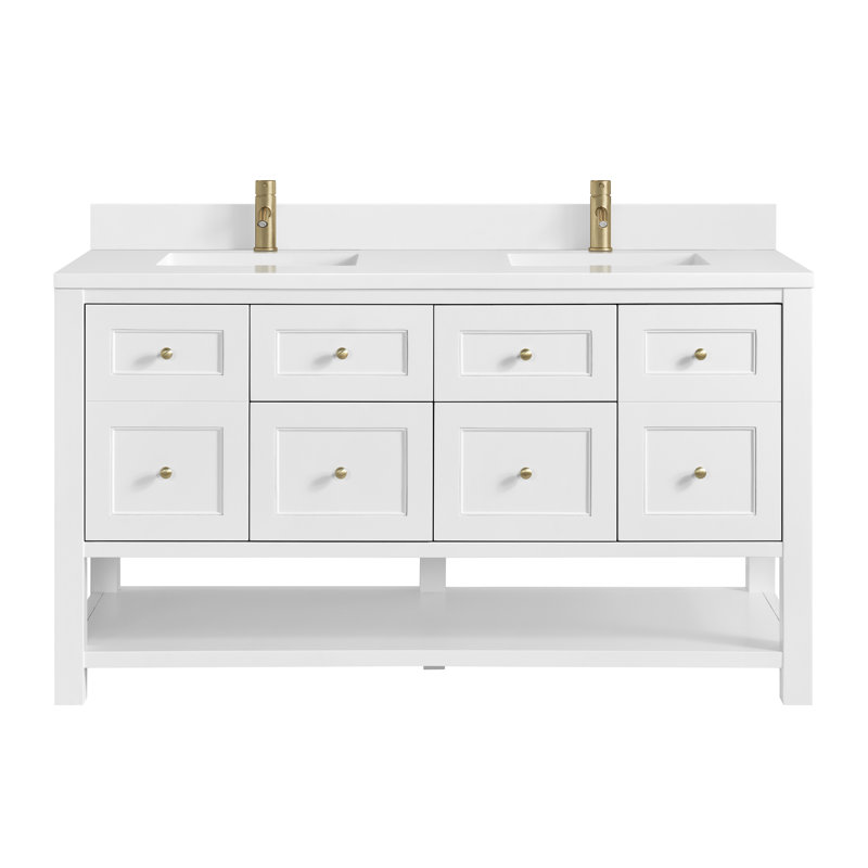 Breckenridge 60'' W Double Vanity, Single Hole, Bright White, White Zeus Silestone