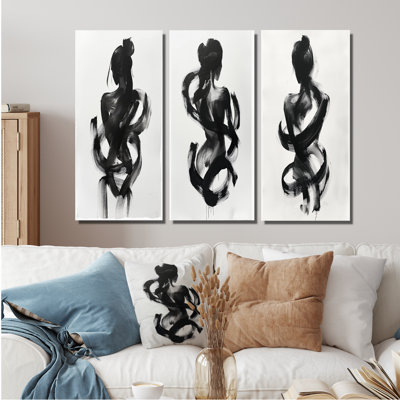 Minimal Woman Silhouette I - Modern Large Canvas Prints 3 Panels Collection