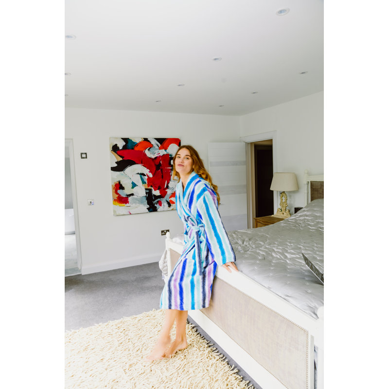 100% Cotton Mid-Calf Bathrobe with Pockets, M