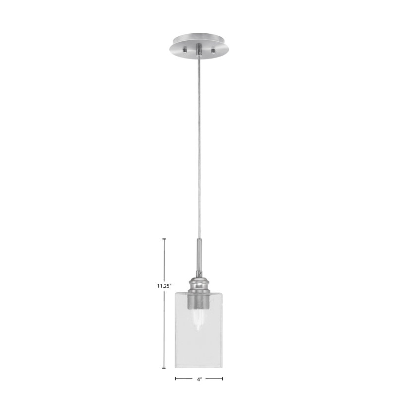 Mini-luminaire suspendu à cordon Edge avec verre carré transparent de 4 po, Nickel brossé
